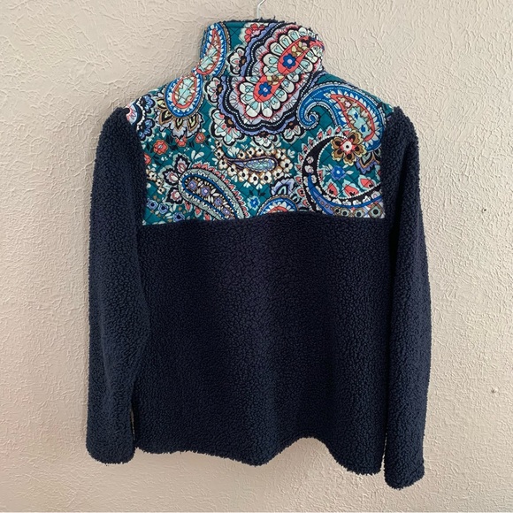 Vera Bradley Women’s Quilted Paisley Navy Blue Teddy Fleece Pullover - Picture 2 of 7